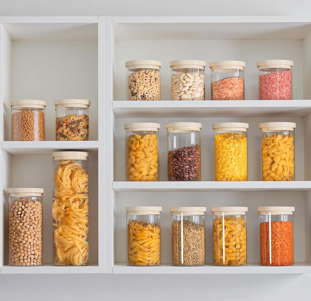 Glass Food Storage Jar with Glass Lid, Food Canister Set with Airtight Lids, Pantry Storage Jar for Kitchen Organization. Food Storage Containers in Pack of 6, 16Oz.