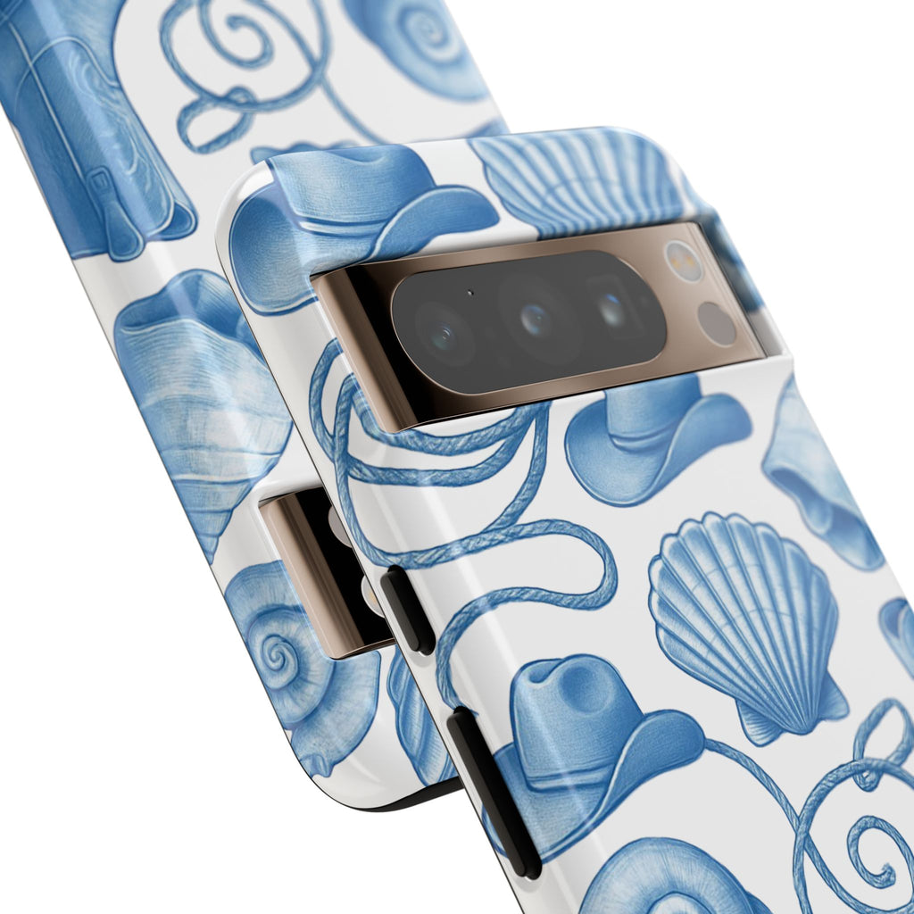 Blue Coastal Cowgirl Phone Case – Seashells, Boots & Beach Vibes