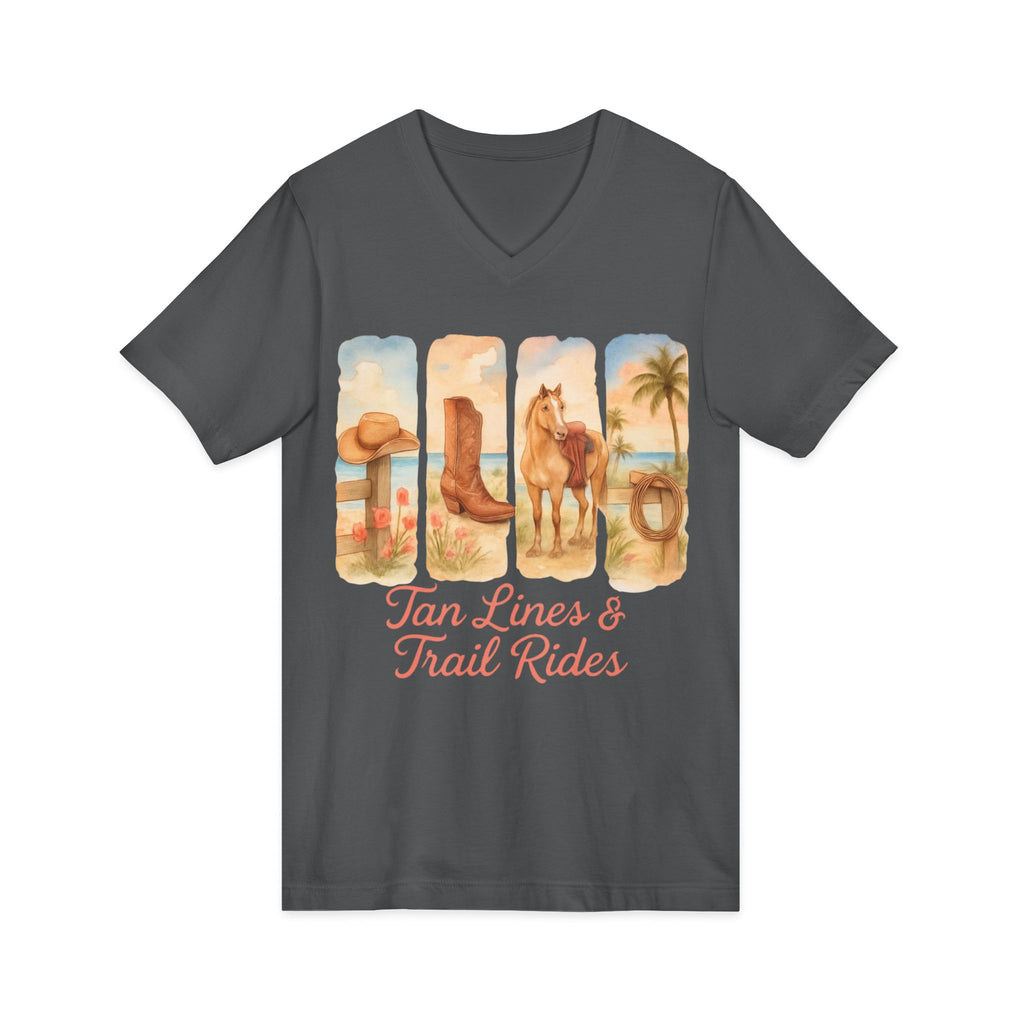 Tan Lines & Trail Rides V-Neck Tee, Cowgirl Shirt, Summer T-Shirt, Western Fashion, Horseback Riding Outfit, Costal Cowgirl