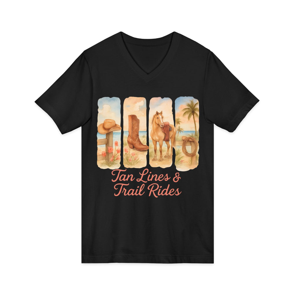 Tan Lines & Trail Rides V-Neck Tee, Cowgirl Shirt, Summer T-Shirt, Western Fashion, Horseback Riding Outfit, Costal Cowgirl