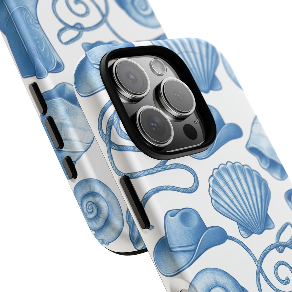 Blue Coastal Cowgirl Phone Case – Seashells, Boots & Beach Vibes