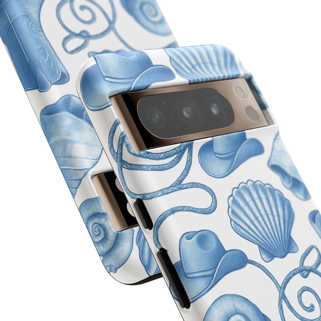 Blue Coastal Cowgirl Phone Case – Seashells, Boots & Beach Vibes