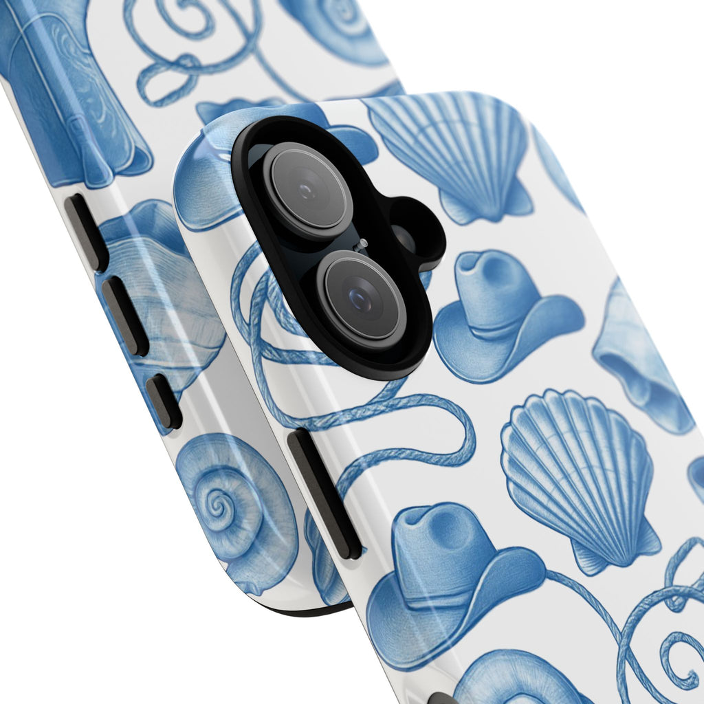 Blue Coastal Cowgirl Phone Case – Seashells, Boots & Beach Vibes