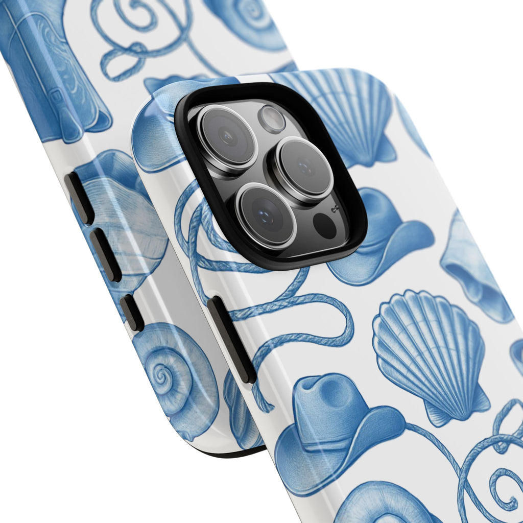 Blue Coastal Cowgirl Phone Case – Seashells, Boots & Beach Vibes