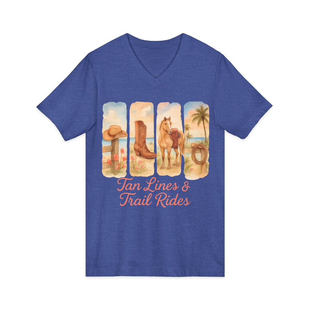 Tan Lines & Trail Rides V-Neck Tee, Cowgirl Shirt, Summer T-Shirt, Western Fashion, Horseback Riding Outfit, Costal Cowgirl