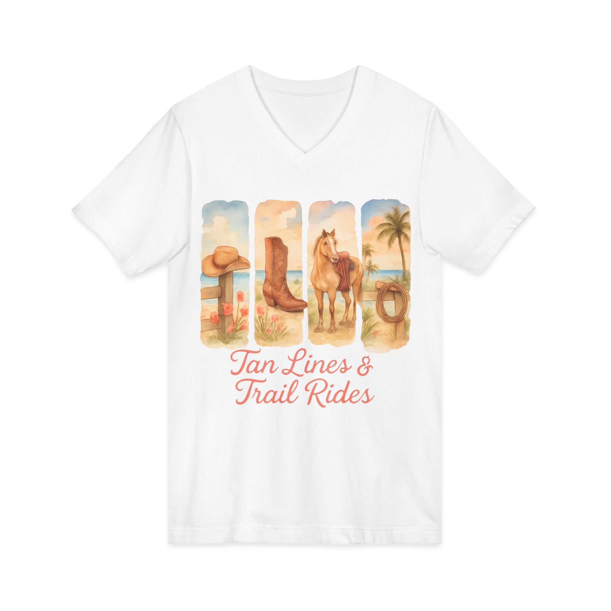 Tan Lines & Trail Rides V-Neck Tee, Cowgirl Shirt, Summer T-Shirt, Western Fashion, Horseback Riding Outfit, Costal Cowgirl