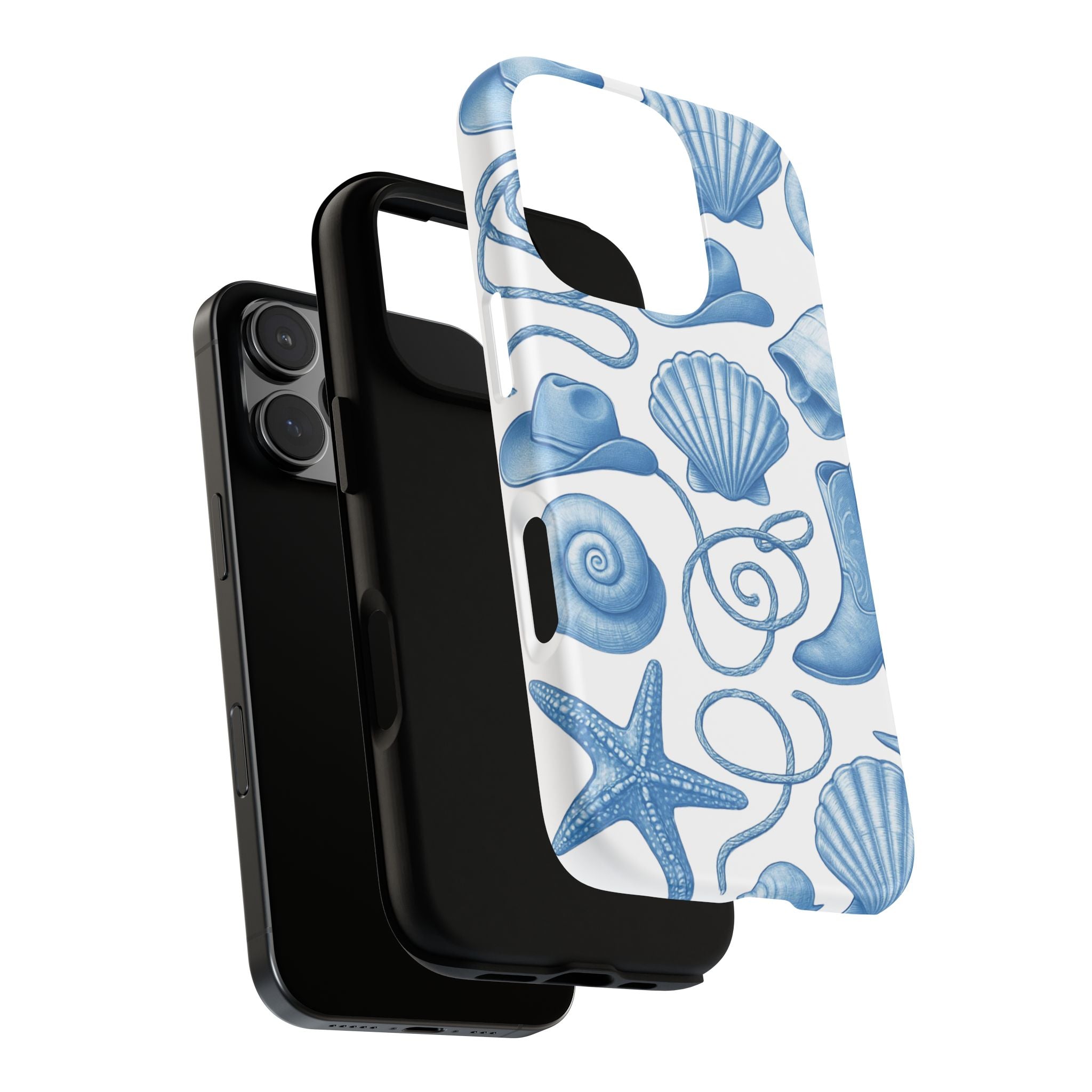 Blue Coastal Cowgirl Phone Case – Seashells, Boots & Beach Vibes