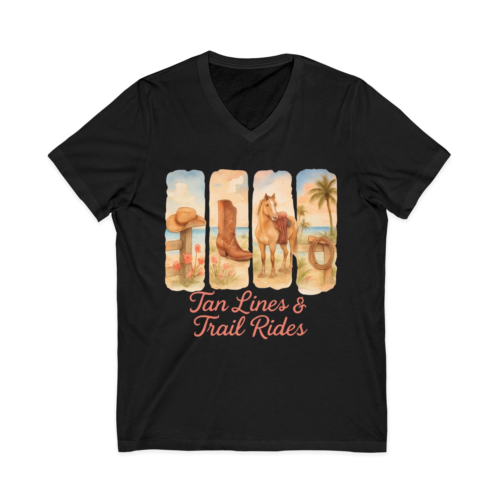 Tan Lines & Trail Rides V-Neck Tee, Cowgirl Shirt, Summer T-Shirt, Western Fashion, Horseback Riding Outfit, Costal Cowgirl