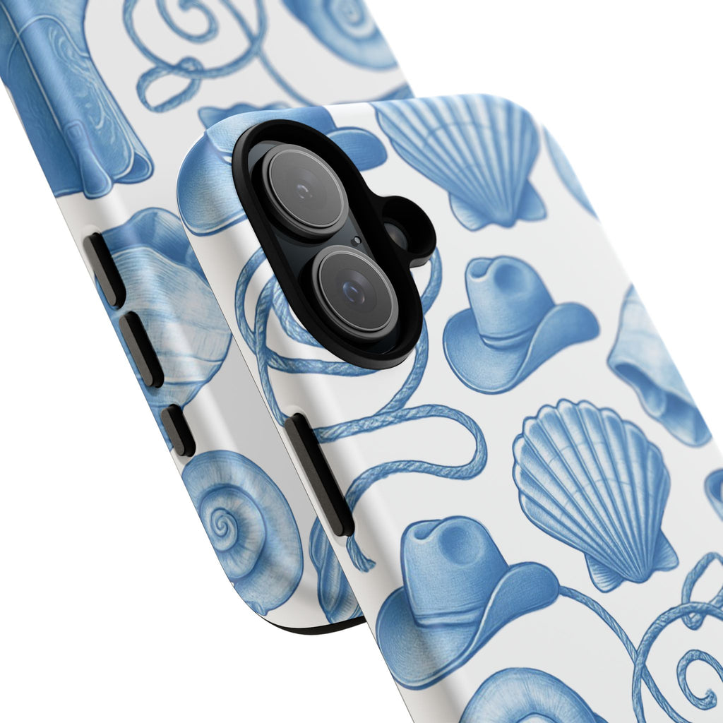 Blue Coastal Cowgirl Phone Case – Seashells, Boots & Beach Vibes