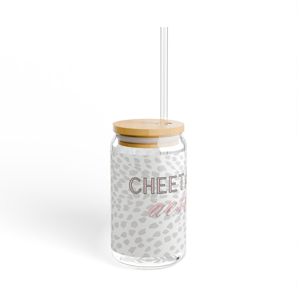 Stylish Cheetah Sipper Glass, 16oz Water Bottle, Trendy Drinkware, Cute Gift for Animal Lovers, Reusable Straw, Summer Party Essential