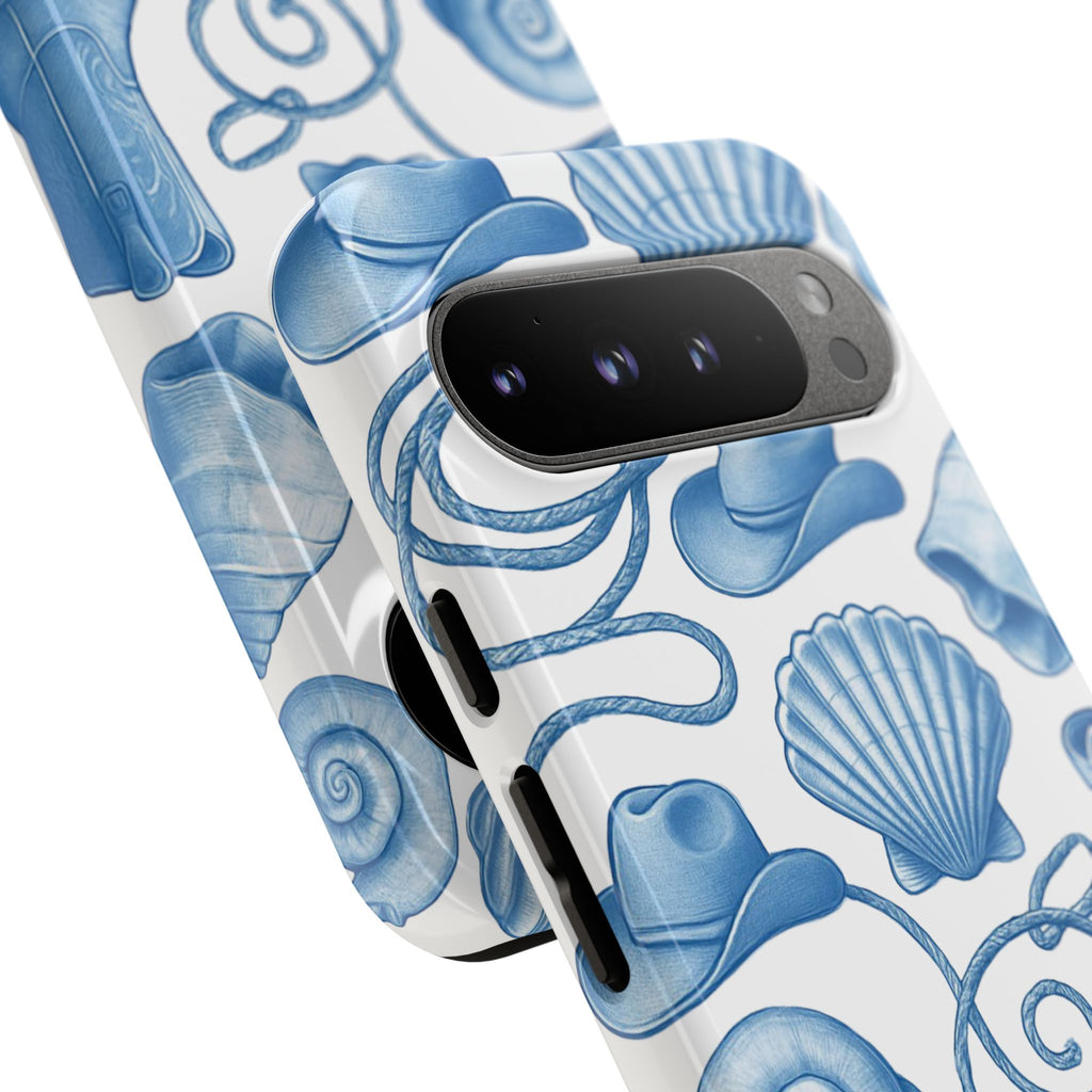 Blue Coastal Cowgirl Phone Case – Seashells, Boots & Beach Vibes