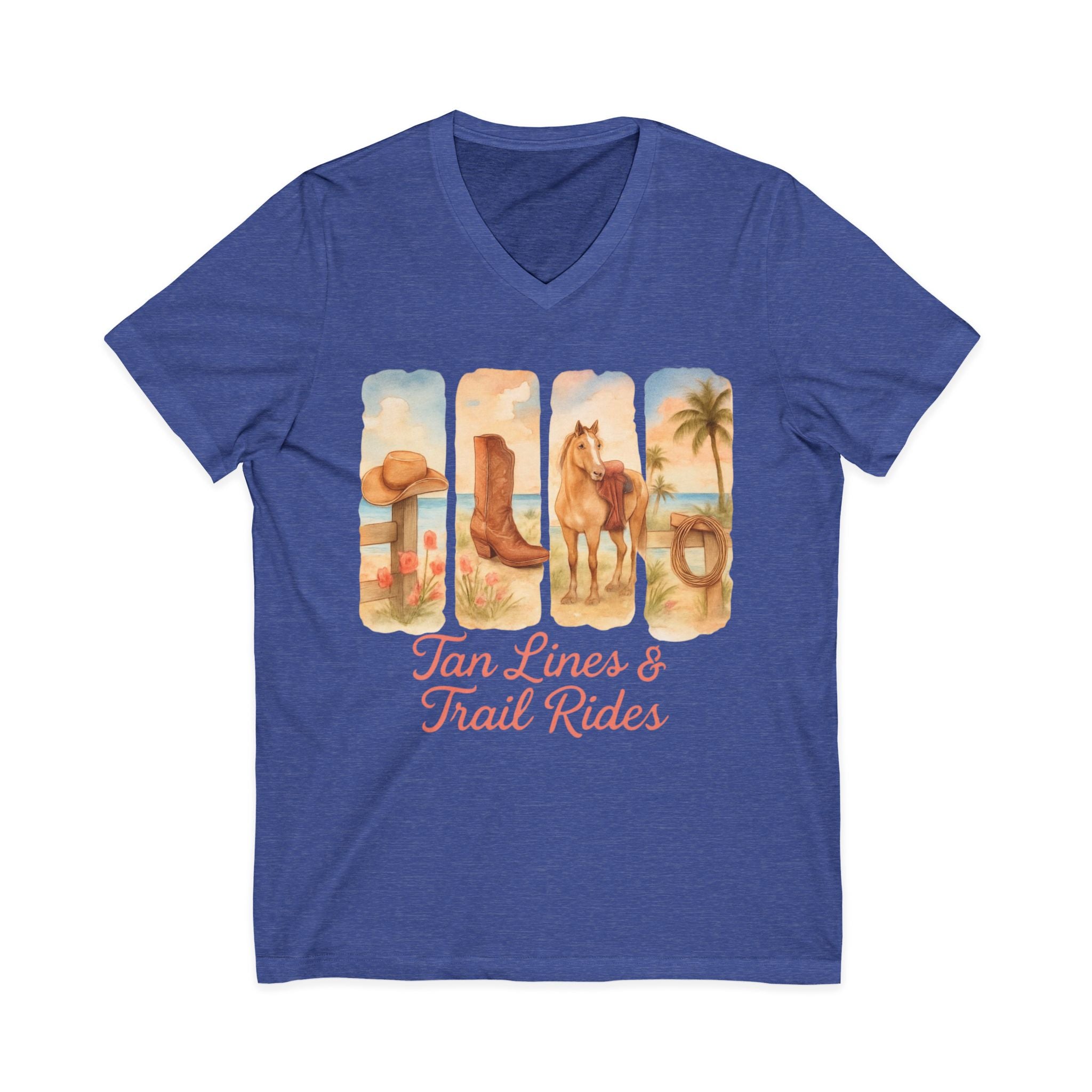 Tan Lines & Trail Rides V-Neck Tee, Cowgirl Shirt, Summer T-Shirt, Western Fashion, Horseback Riding Outfit, Costal Cowgirl