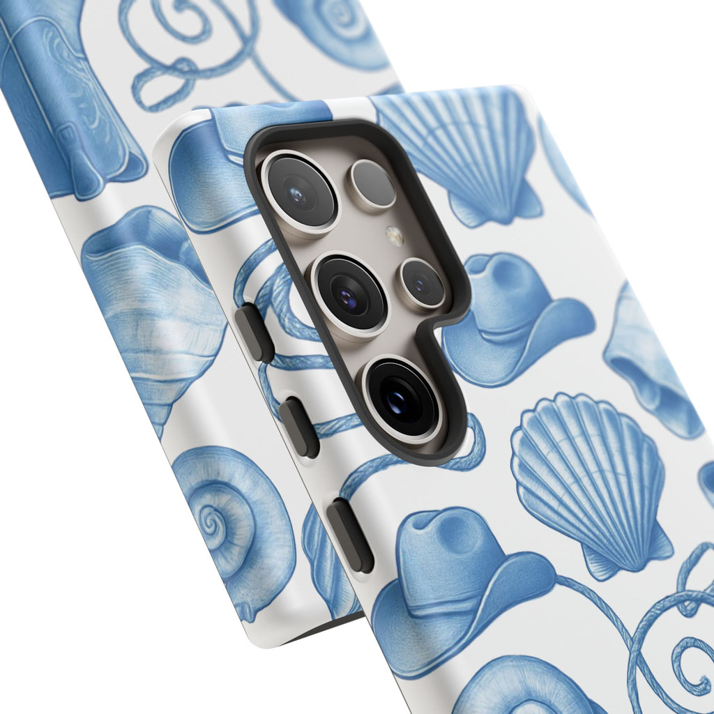Blue Coastal Cowgirl Phone Case – Seashells, Boots & Beach Vibes