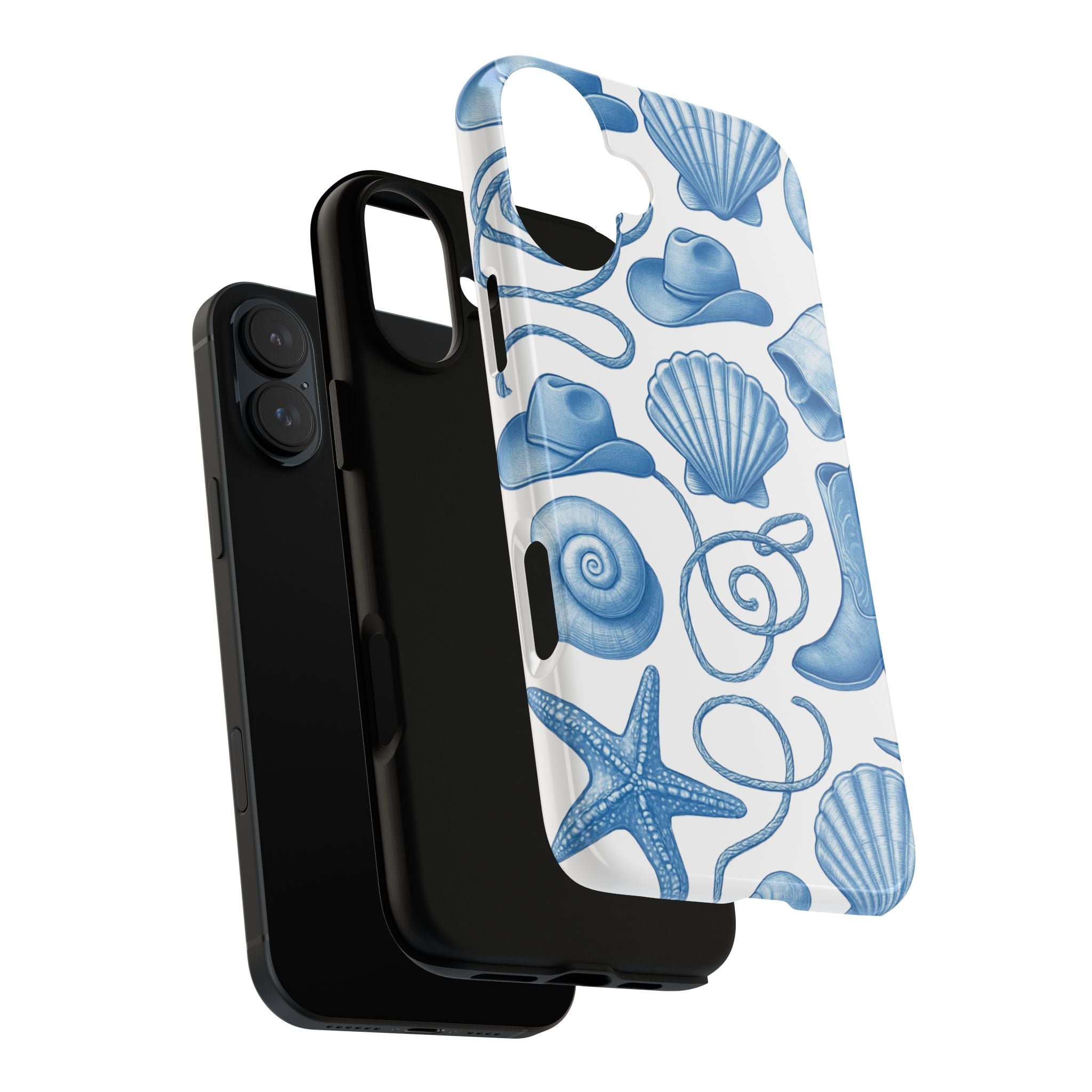 Blue Coastal Cowgirl Phone Case – Seashells, Boots & Beach Vibes