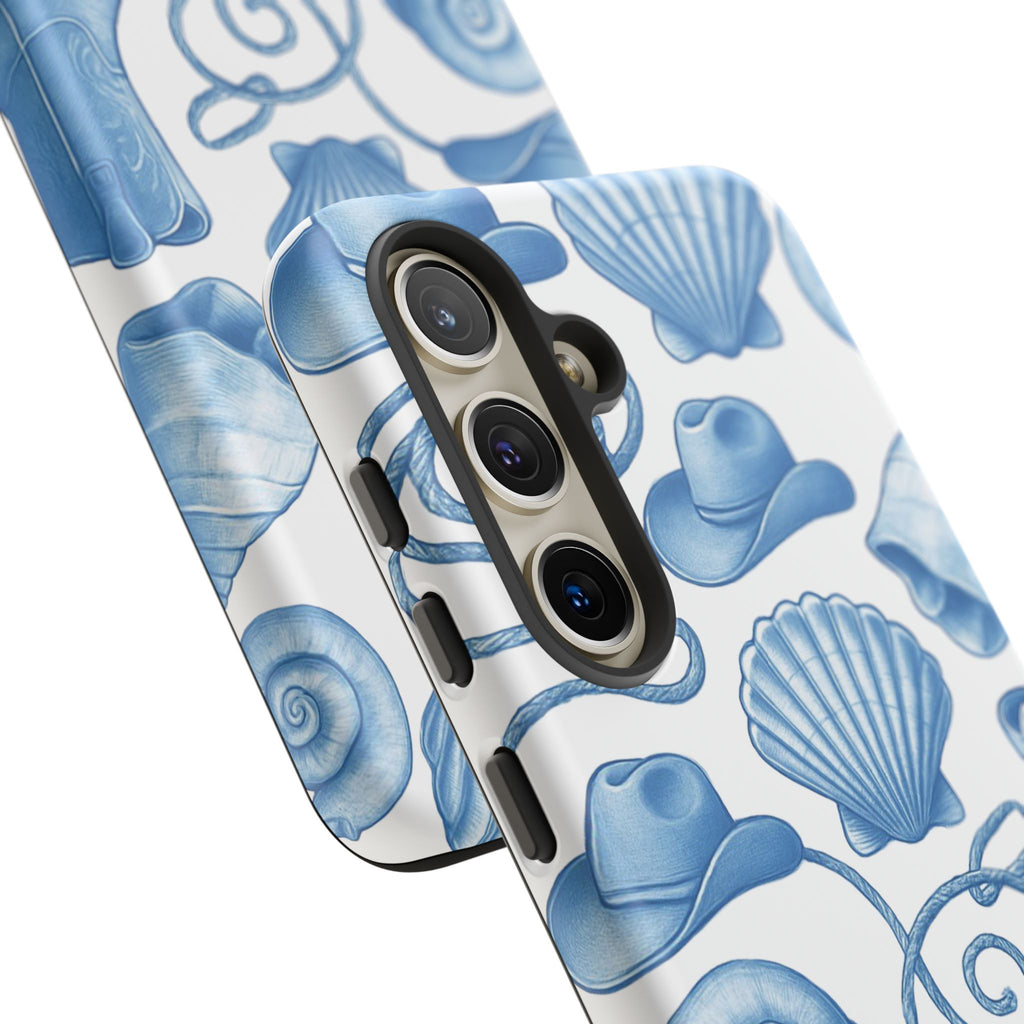 Blue Coastal Cowgirl Phone Case – Seashells, Boots & Beach Vibes