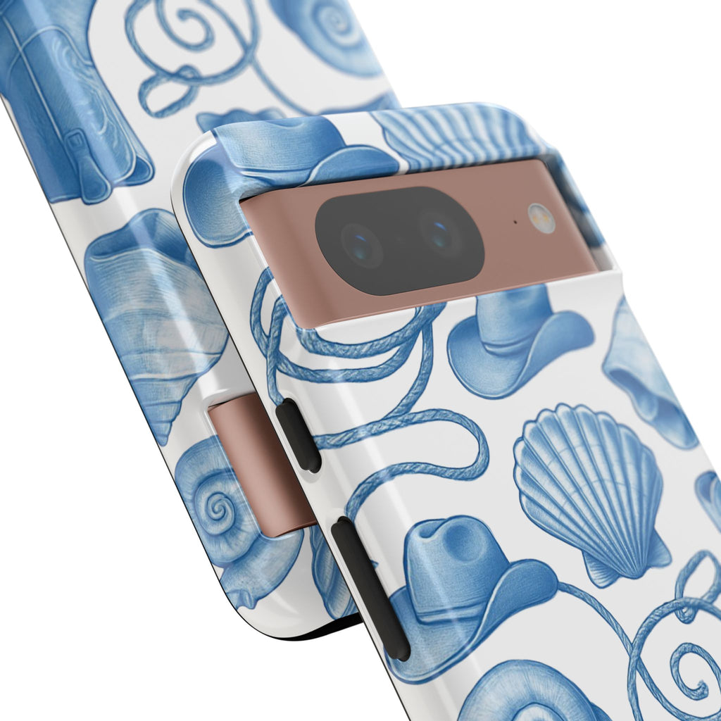 Blue Coastal Cowgirl Phone Case – Seashells, Boots & Beach Vibes