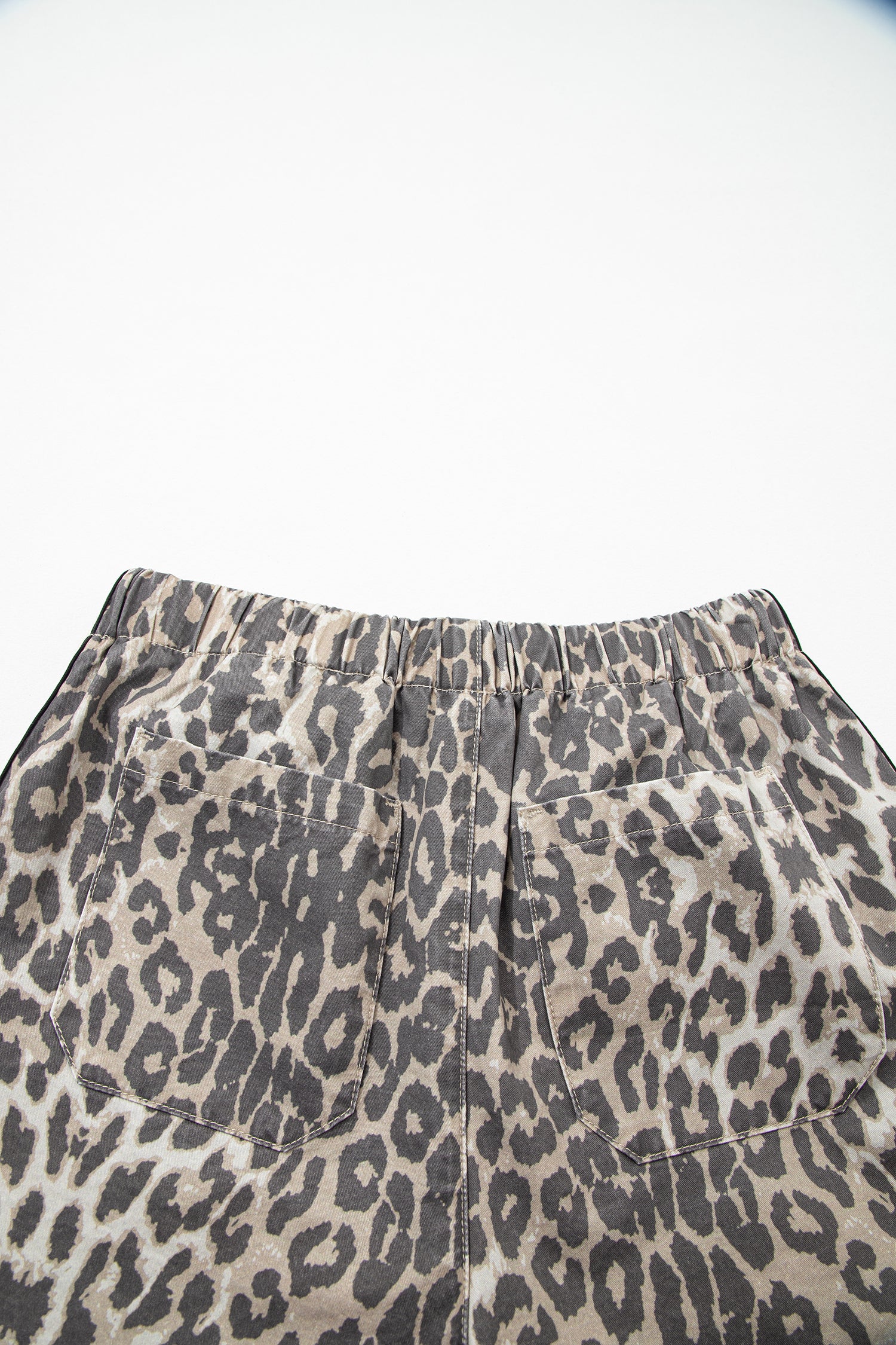 Multicolour Leopard Pattern Striped Detail Drawstring Denim Shorts
