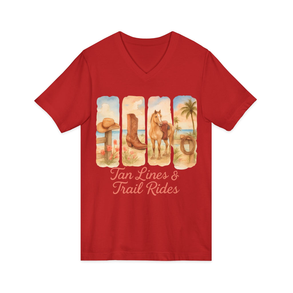 Tan Lines & Trail Rides V-Neck Tee, Cowgirl Shirt, Summer T-Shirt, Western Fashion, Horseback Riding Outfit, Costal Cowgirl