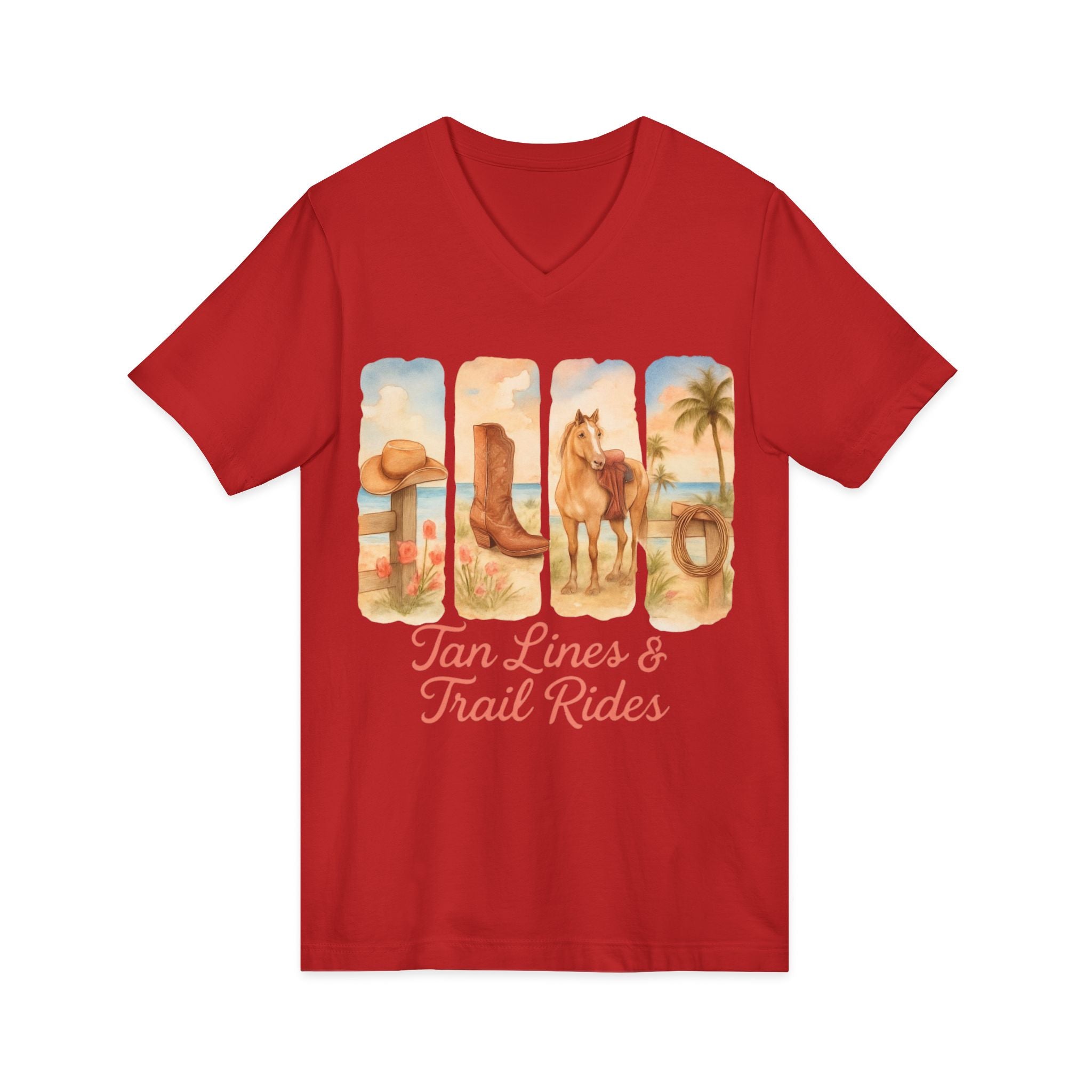 Tan Lines & Trail Rides V-Neck Tee, Cowgirl Shirt, Summer T-Shirt, Western Fashion, Horseback Riding Outfit, Costal Cowgirl