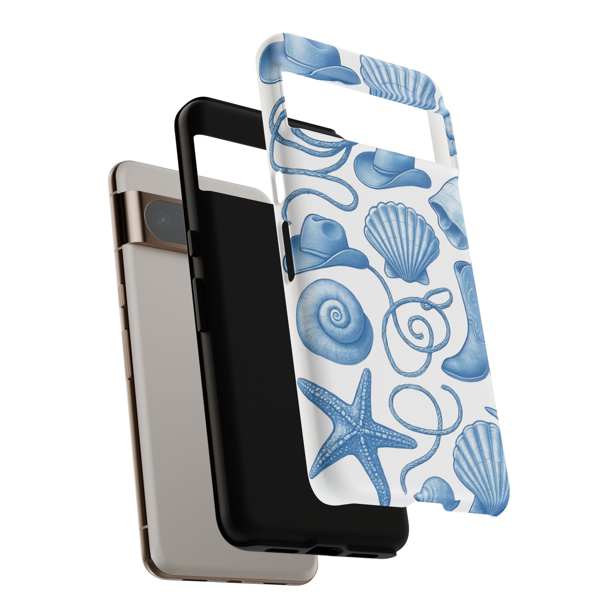 Blue Coastal Cowgirl Phone Case – Seashells, Boots & Beach Vibes