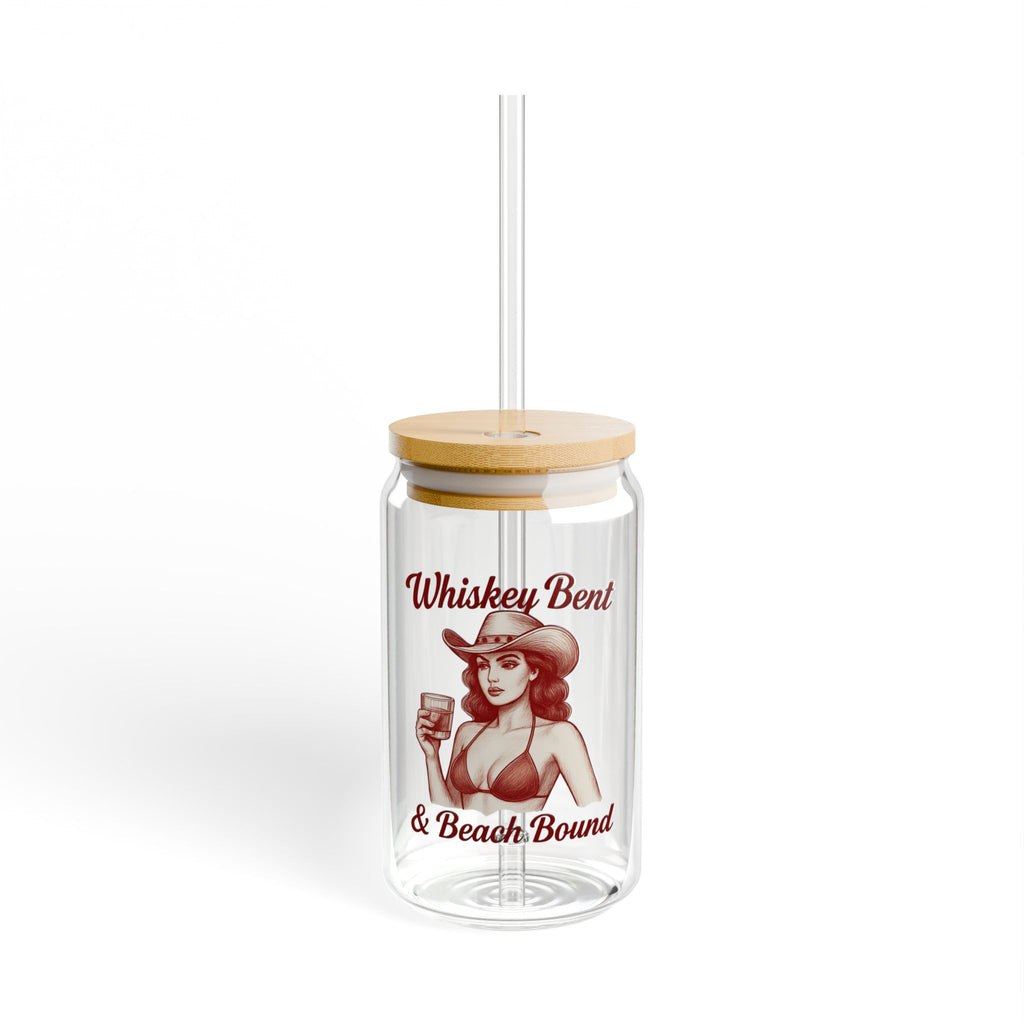 Whiskey Bent & Beach Bound Sipper Glass, 16oz | Fun Summer Beverage Storage, Perfect for Parties, Beach Trips, Gifts for Her, Outdoor Fun