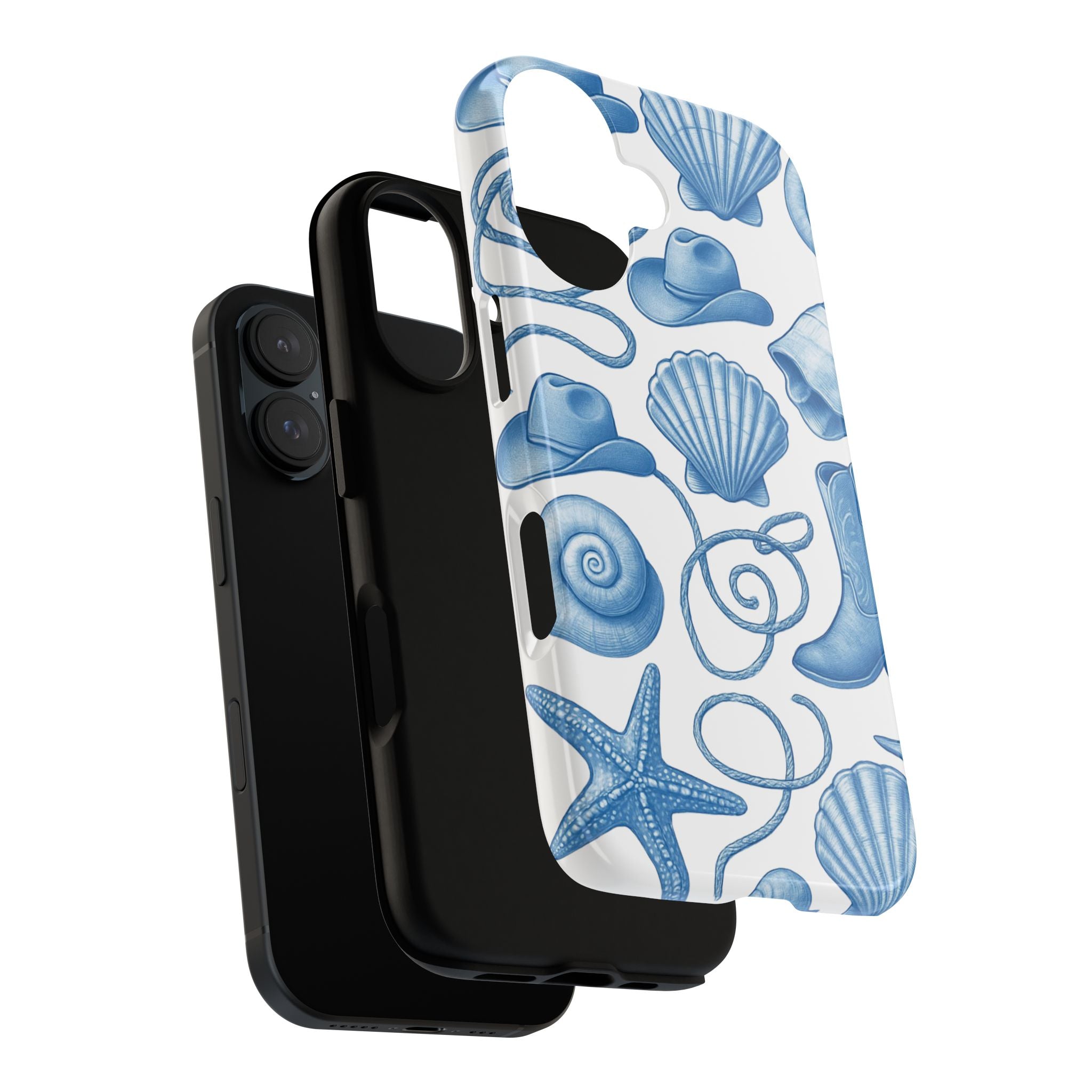Blue Coastal Cowgirl Phone Case – Seashells, Boots & Beach Vibes