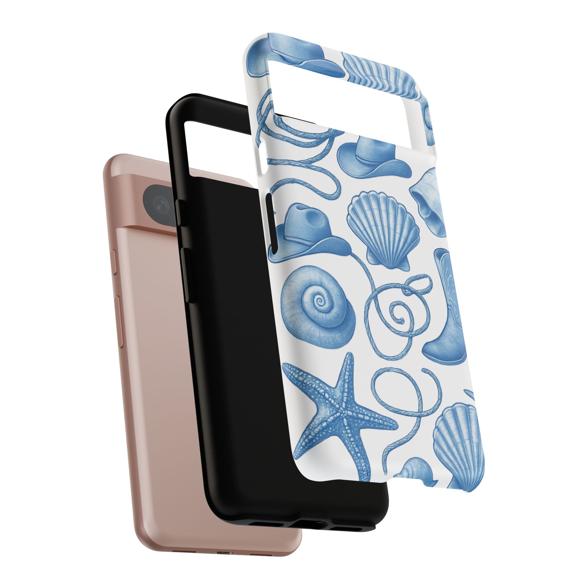Blue Coastal Cowgirl Phone Case – Seashells, Boots & Beach Vibes