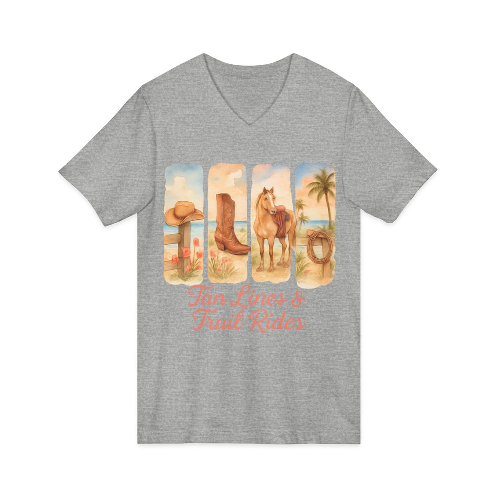 Tan Lines & Trail Rides V-Neck Tee, Cowgirl Shirt, Summer T-Shirt, Western Fashion, Horseback Riding Outfit, Costal Cowgirl