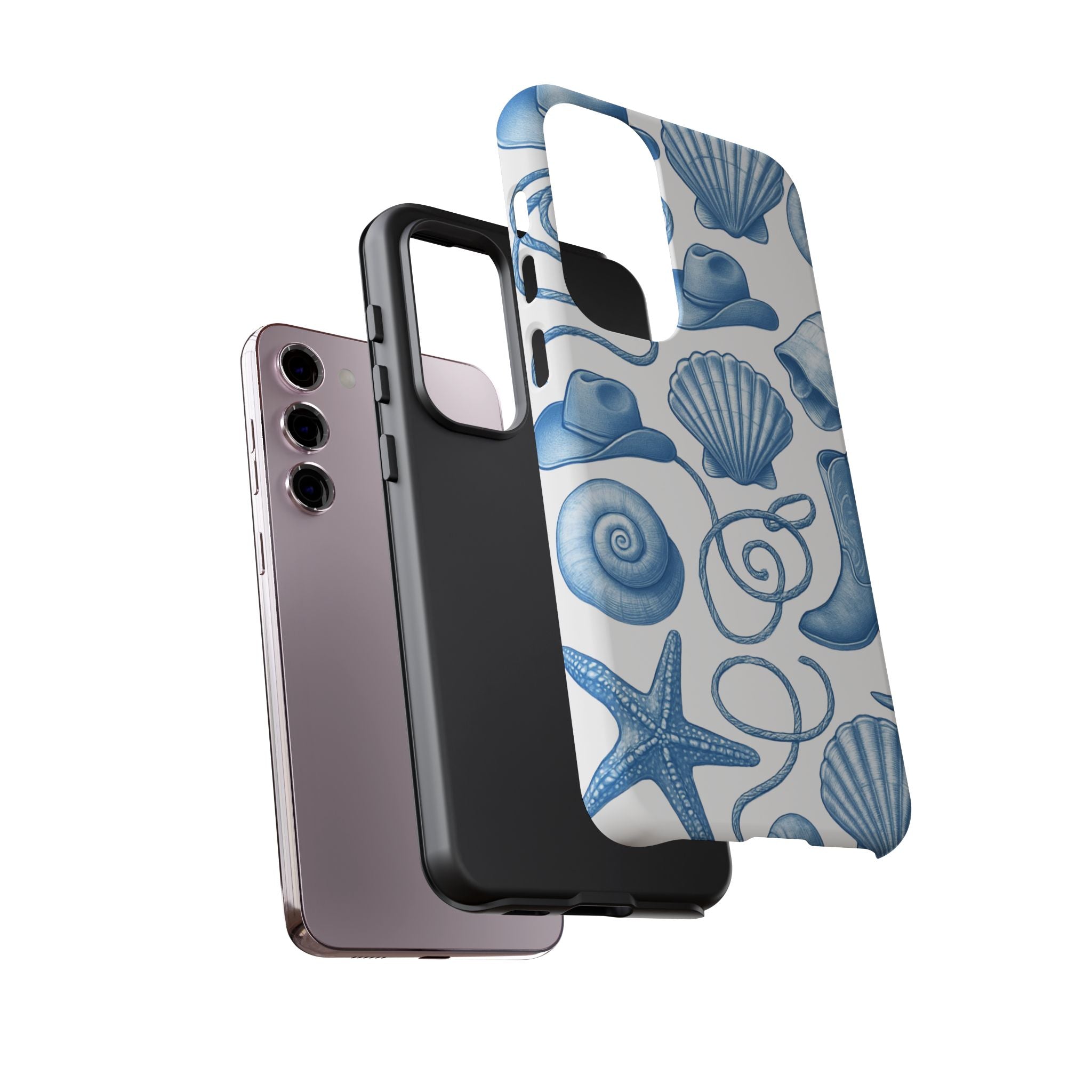 Blue Coastal Cowgirl Phone Case – Seashells, Boots & Beach Vibes