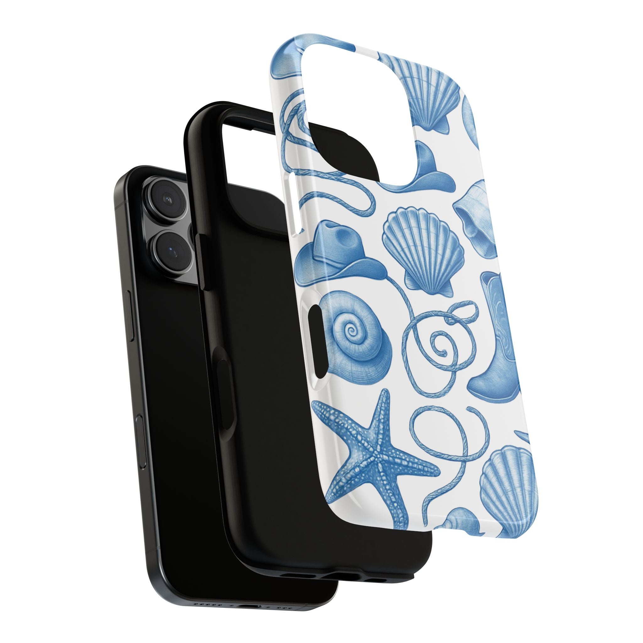 Blue Coastal Cowgirl Phone Case – Seashells, Boots & Beach Vibes
