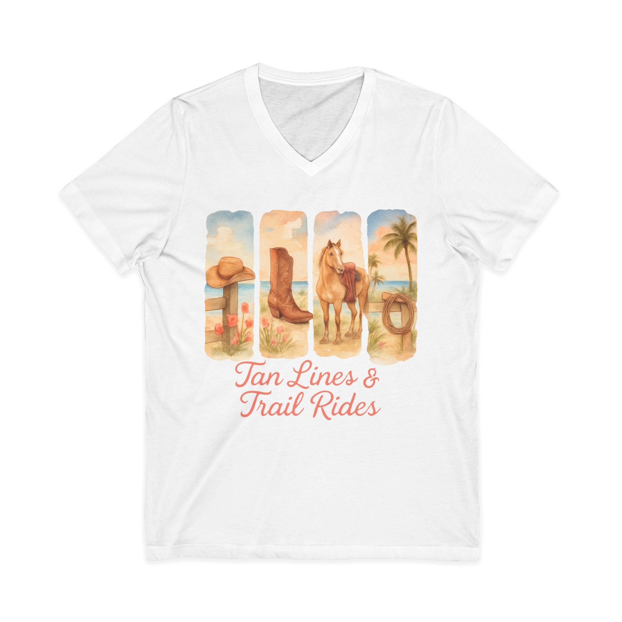 Tan Lines & Trail Rides V-Neck Tee, Cowgirl Shirt, Summer T-Shirt, Western Fashion, Horseback Riding Outfit, Costal Cowgirl