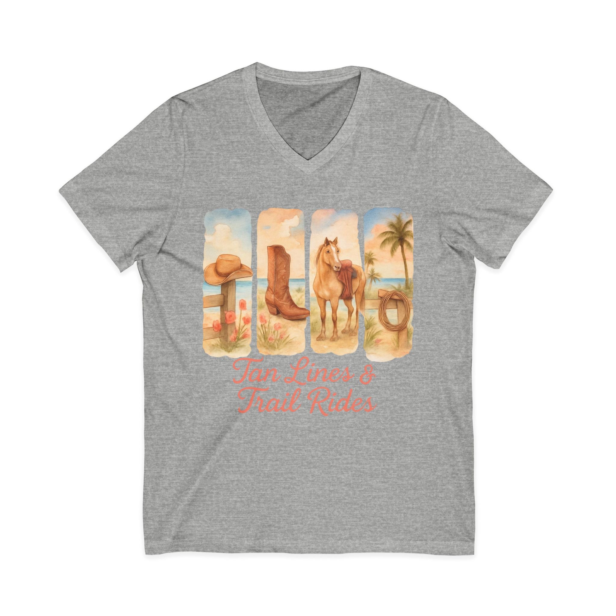 Tan Lines & Trail Rides V-Neck Tee, Cowgirl Shirt, Summer T-Shirt, Western Fashion, Horseback Riding Outfit, Costal Cowgirl