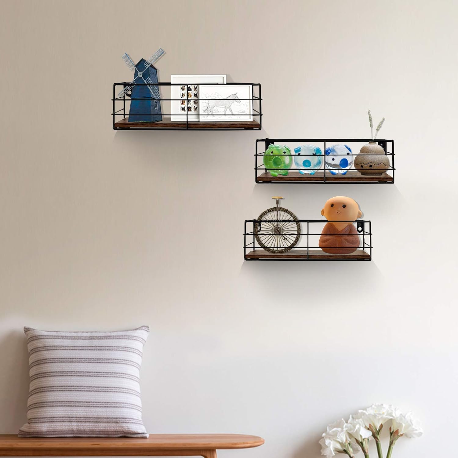 Stylish Floating Shelves Set of 3 - Perfect Wall-Mounted Storage for Any Room in Your Home