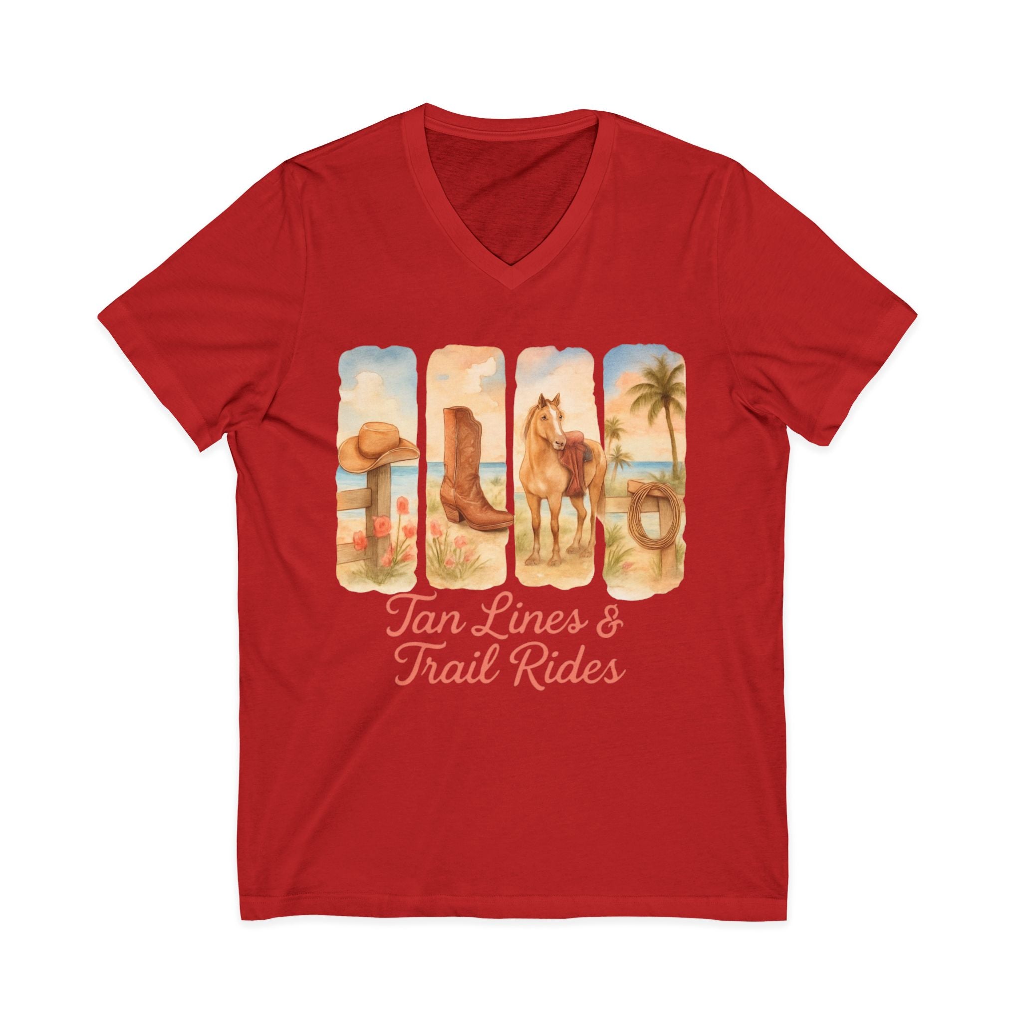 Tan Lines & Trail Rides V-Neck Tee, Cowgirl Shirt, Summer T-Shirt, Western Fashion, Horseback Riding Outfit, Costal Cowgirl