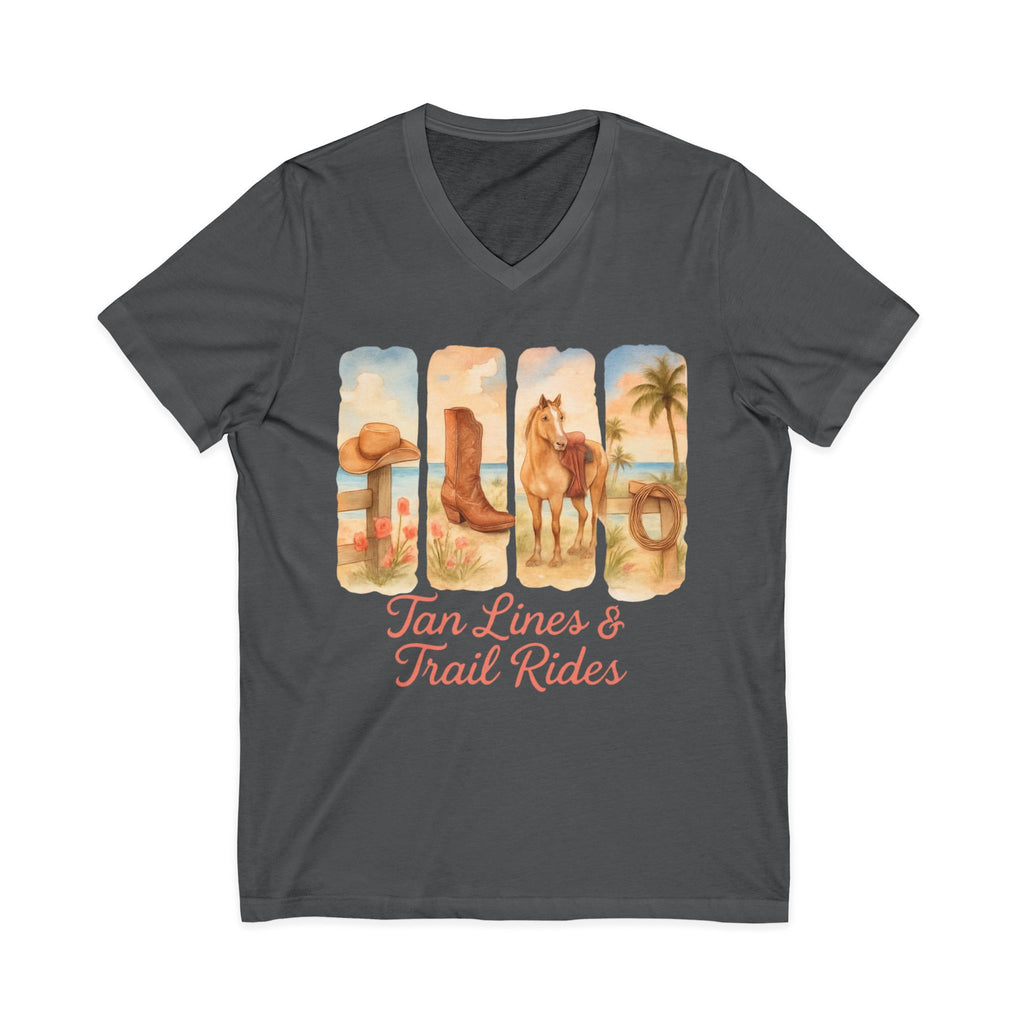 Tan Lines & Trail Rides V-Neck Tee, Cowgirl Shirt, Summer T-Shirt, Western Fashion, Horseback Riding Outfit, Costal Cowgirl