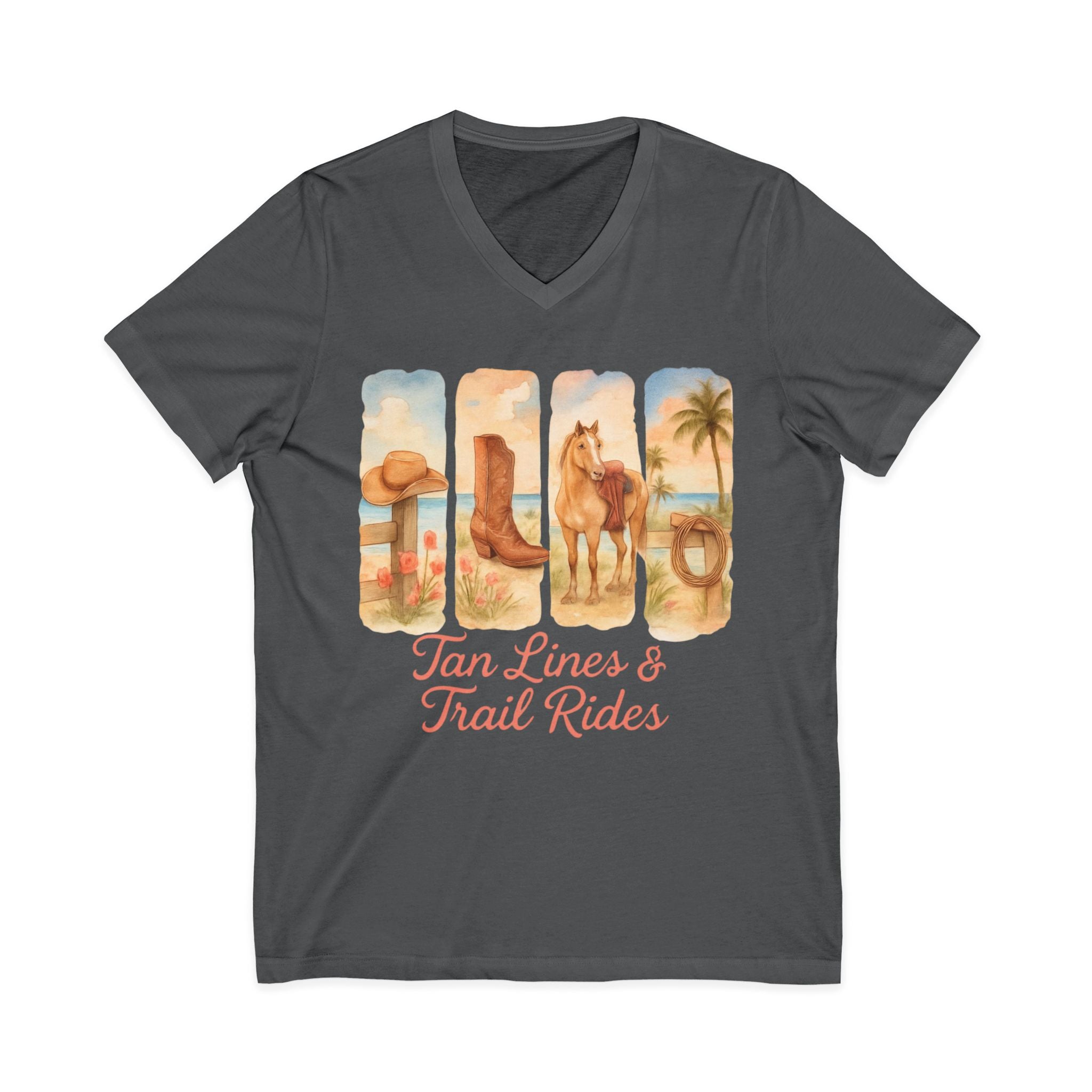 Tan Lines & Trail Rides V-Neck Tee, Cowgirl Shirt, Summer T-Shirt, Western Fashion, Horseback Riding Outfit, Costal Cowgirl