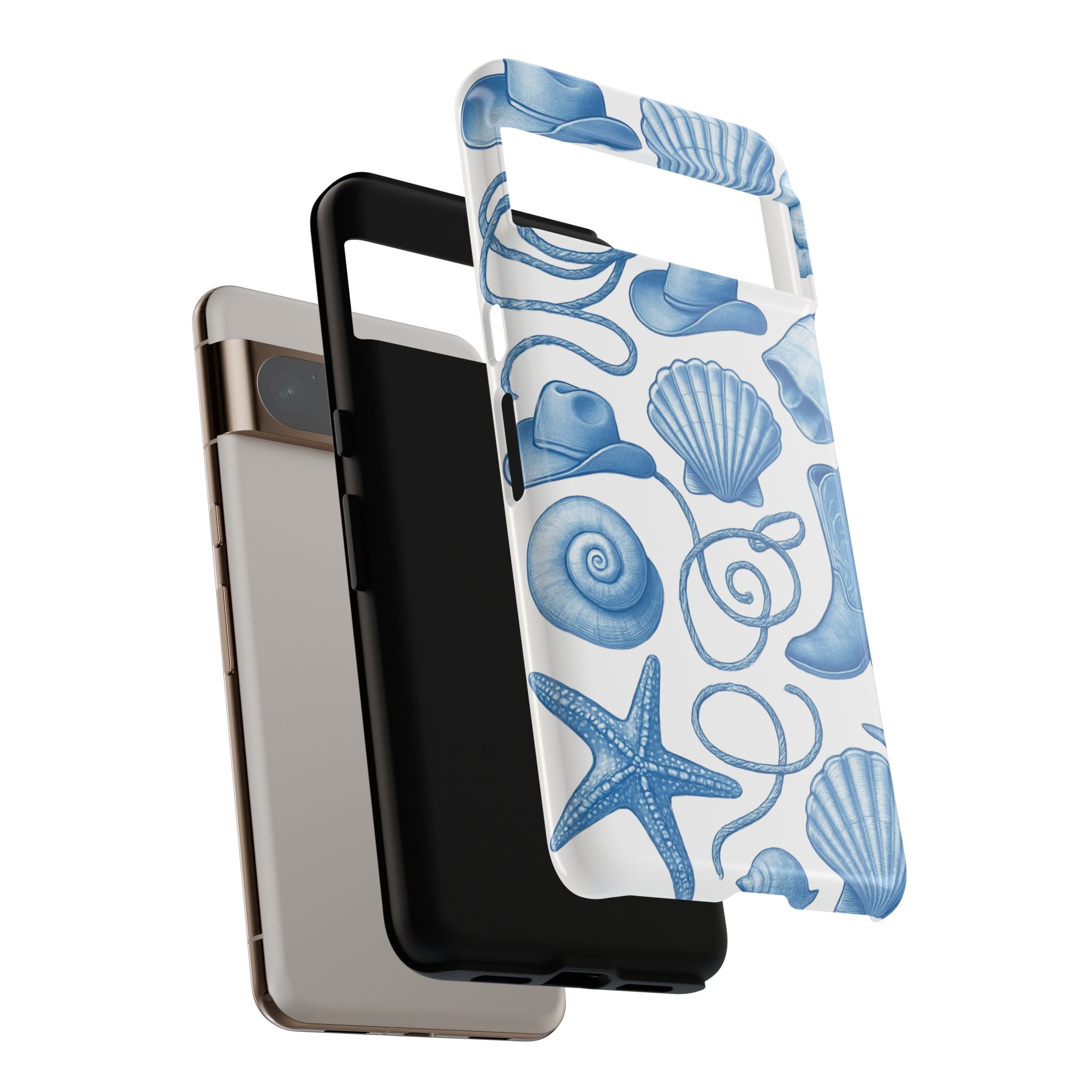 Blue Coastal Cowgirl Phone Case – Seashells, Boots & Beach Vibes