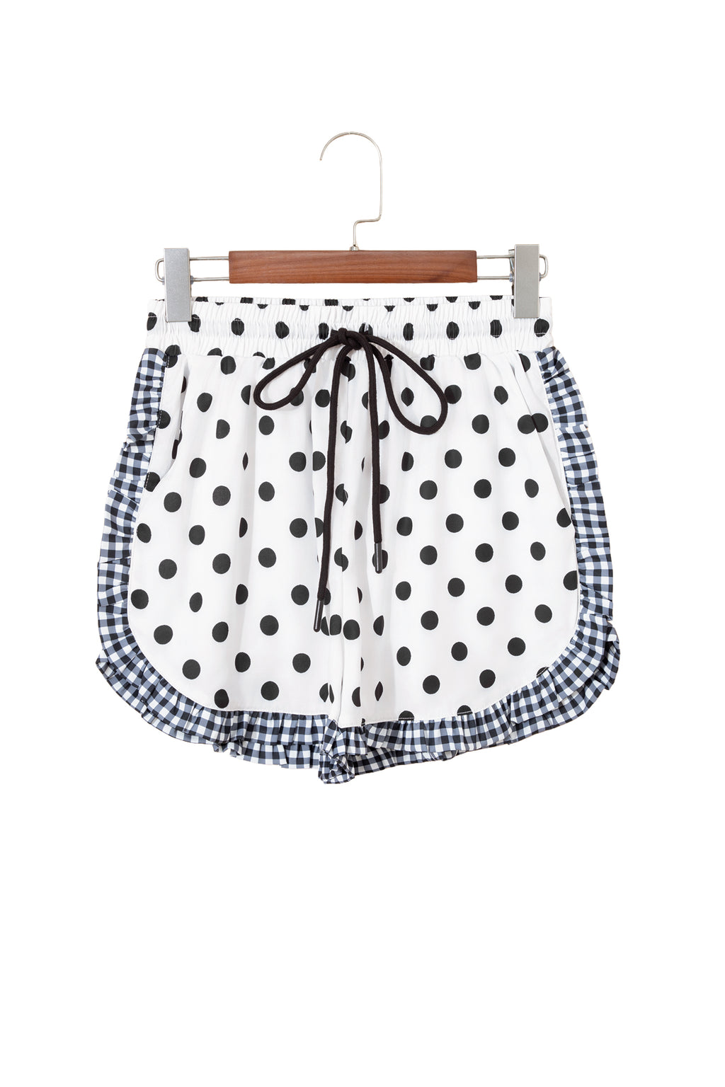 White Polka Dot Contrast Ruffle Trim Shorts