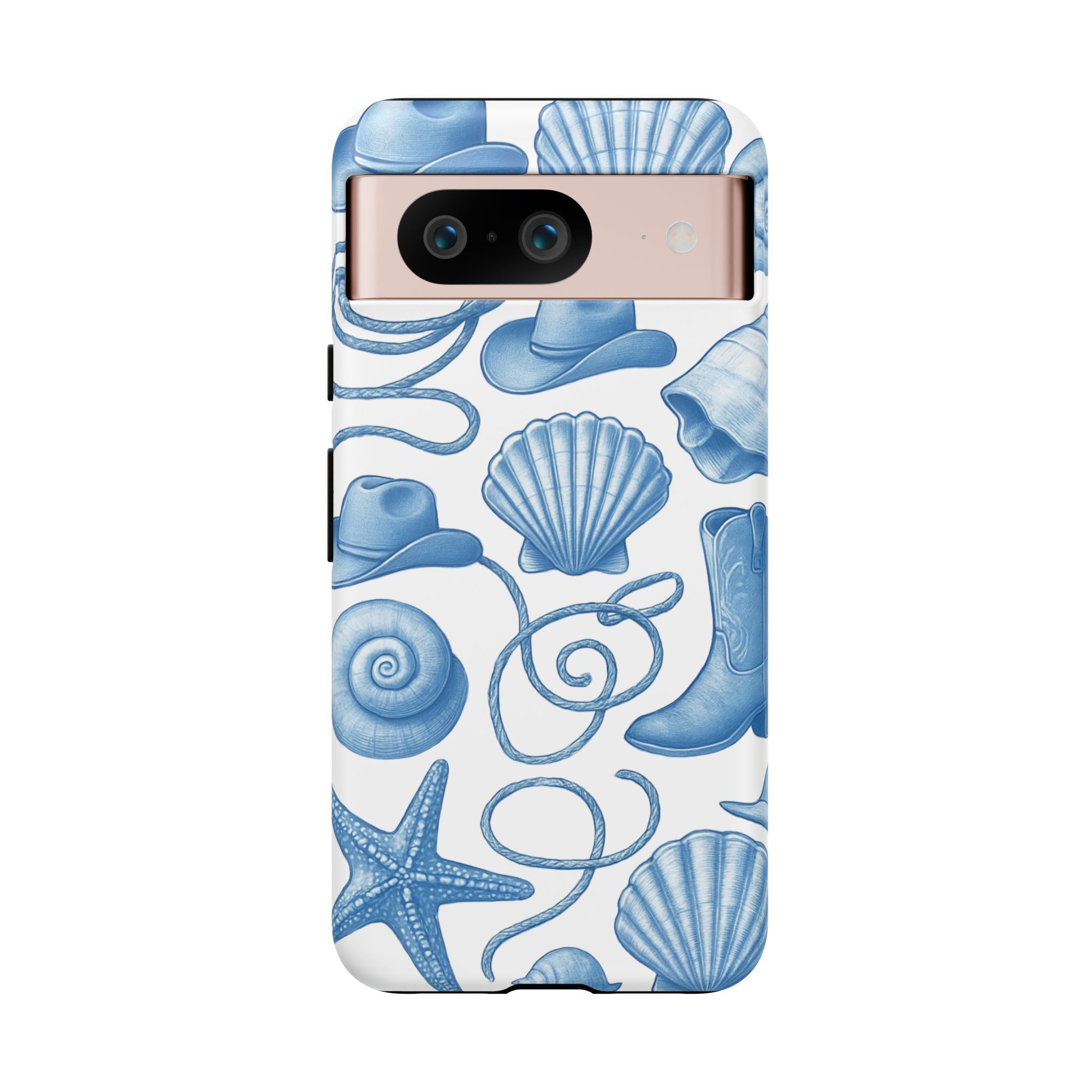 Blue Coastal Cowgirl Phone Case – Seashells, Boots & Beach Vibes