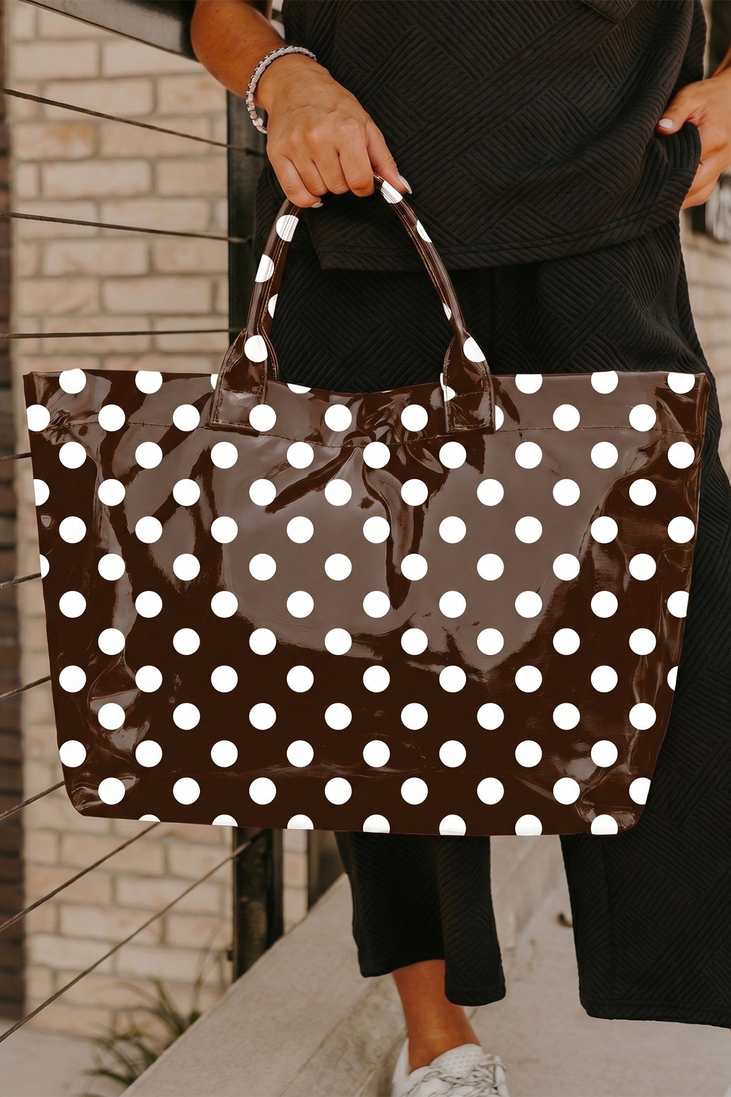 Light Pink Cowboy Western Pattern Vinyl Glossy Tote Bag