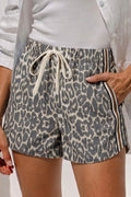 Multicolour Leopard Pattern Striped Detail Drawstring Denim Shorts