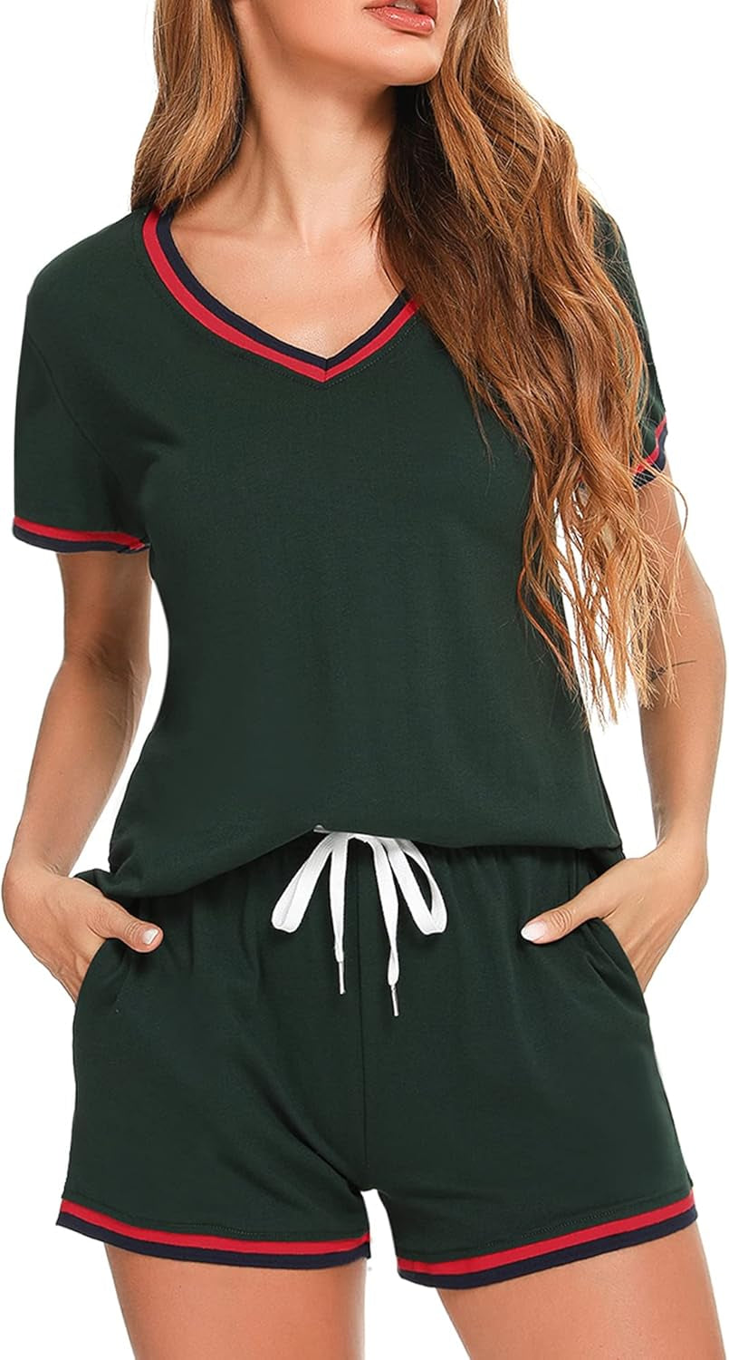 Short Sets Women 2 Piece Outfits Tracksuit Set Silk Pajama Set with Pockets