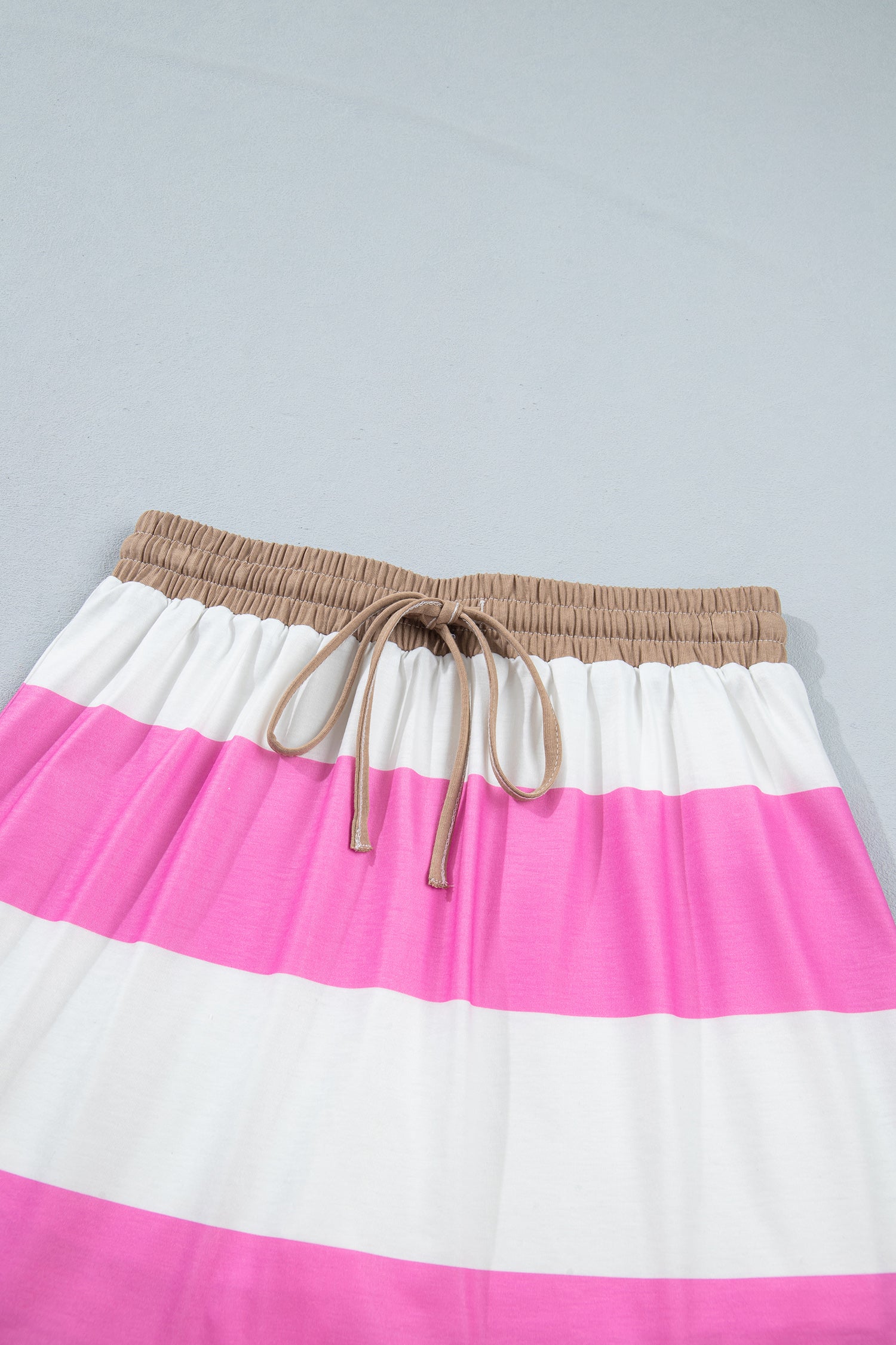 Rose Stripe Colorblock Trim Polo Tee Drawstring Mini Skirt 2pcs Set